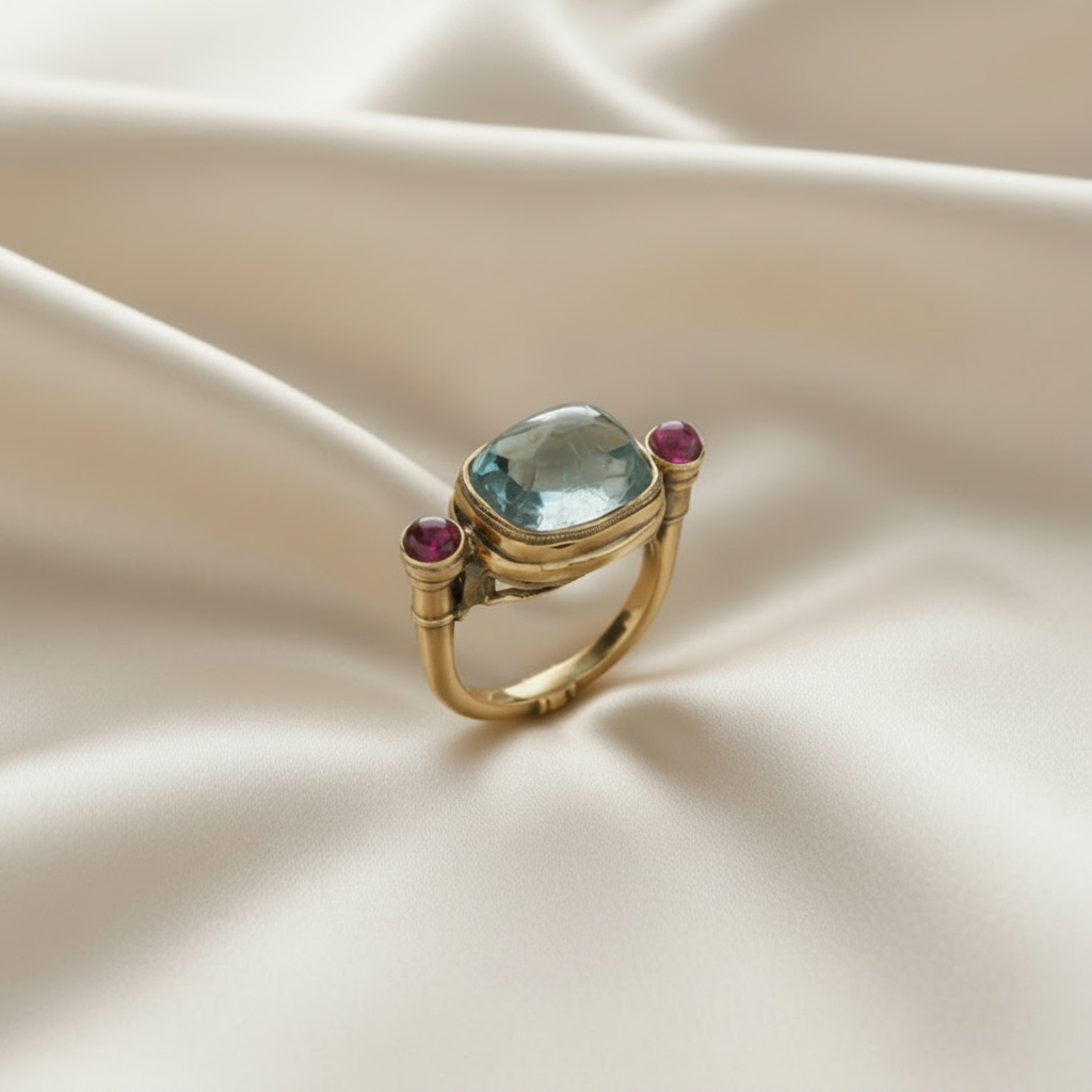Vintage Inspired Alloy Ring with Blue/Pink CZ Bold Statement Piece