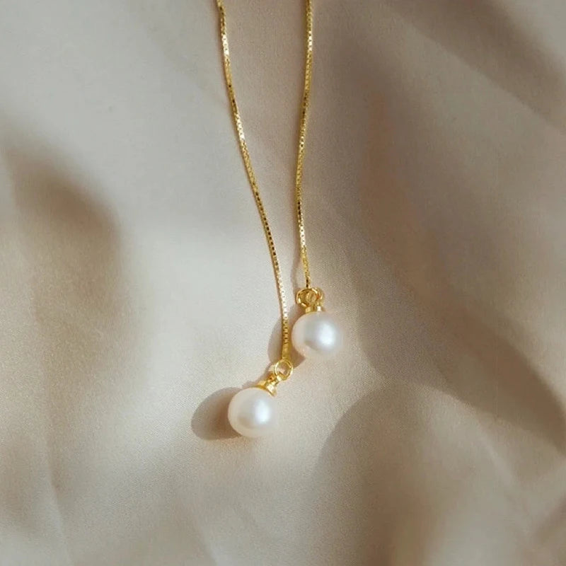 Long Hanging Thread Alloy Earrings Simulated Drop Pearl