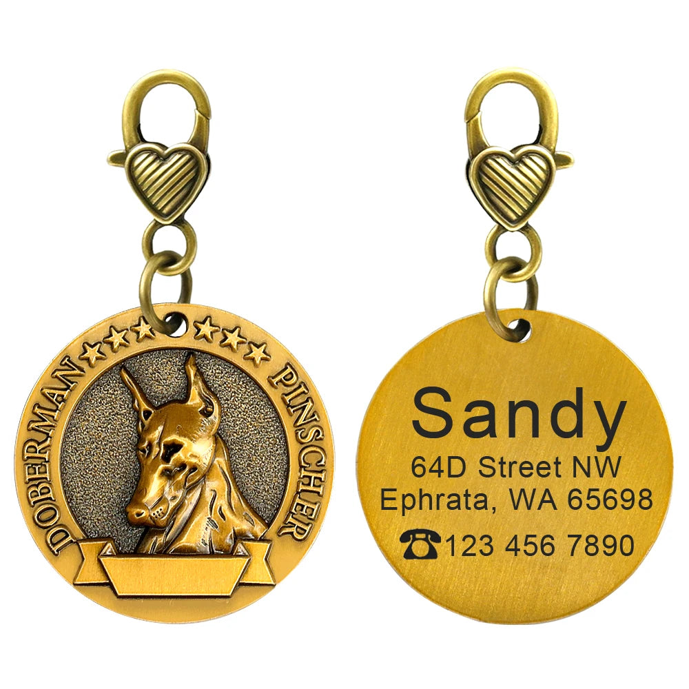 Personalized Dog ID Tag Customizable Copper Coated Various Dog Breeds