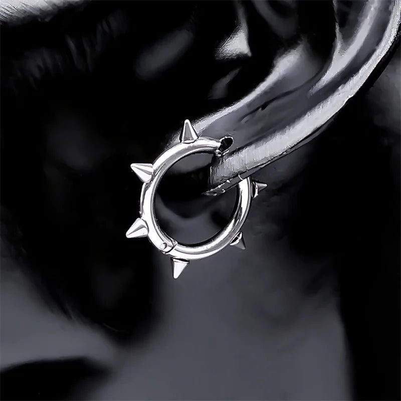 Punk Spike Rivet Goth Hoop Stainless Steel Earrings Collection