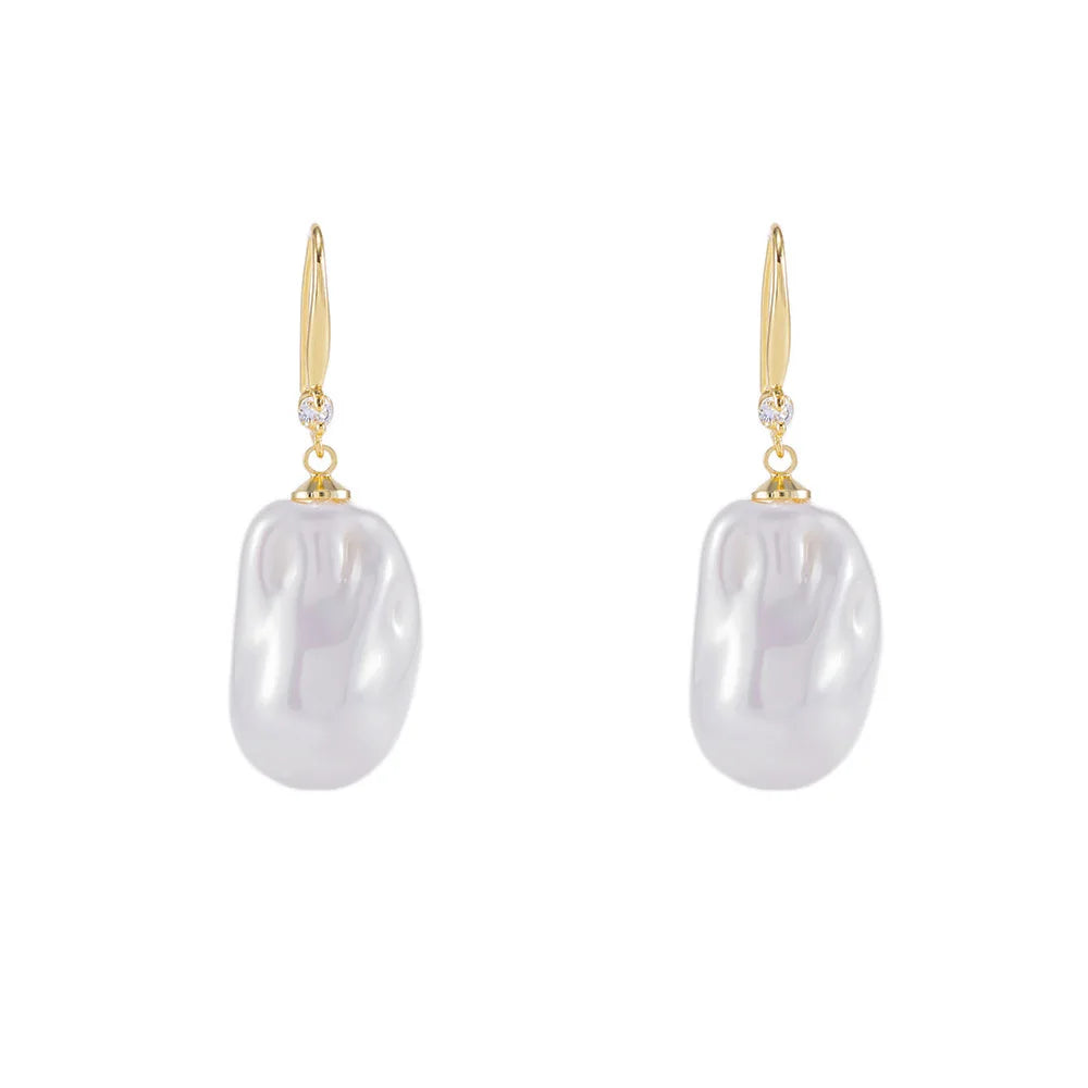 Large Luxury Faux Pearl Earrings & Necklace 14k Gold Plated