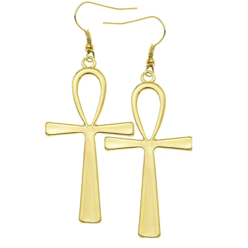 Egyptian Life Large Cross Pendant & Earrings Zinc Alloy Necklace 10x5cm
