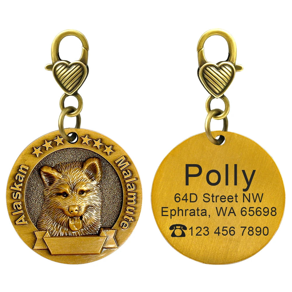 Personalized Dog ID Tag Customizable Copper Coated Various Dog Breeds
