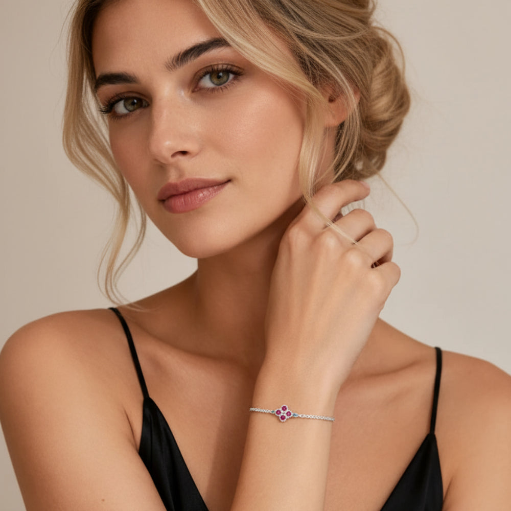 Ornament Spring Link Chain Bracelet in 925 Sterling Silver with Zircons