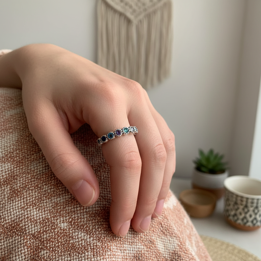 925 Sterling Silver Multicolor CZ Flower Adjustable Ring
