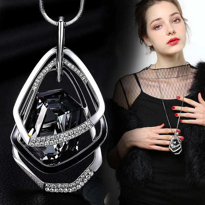 Selection of Bold Long Alloy Necklaces with Large Crystal Pendants