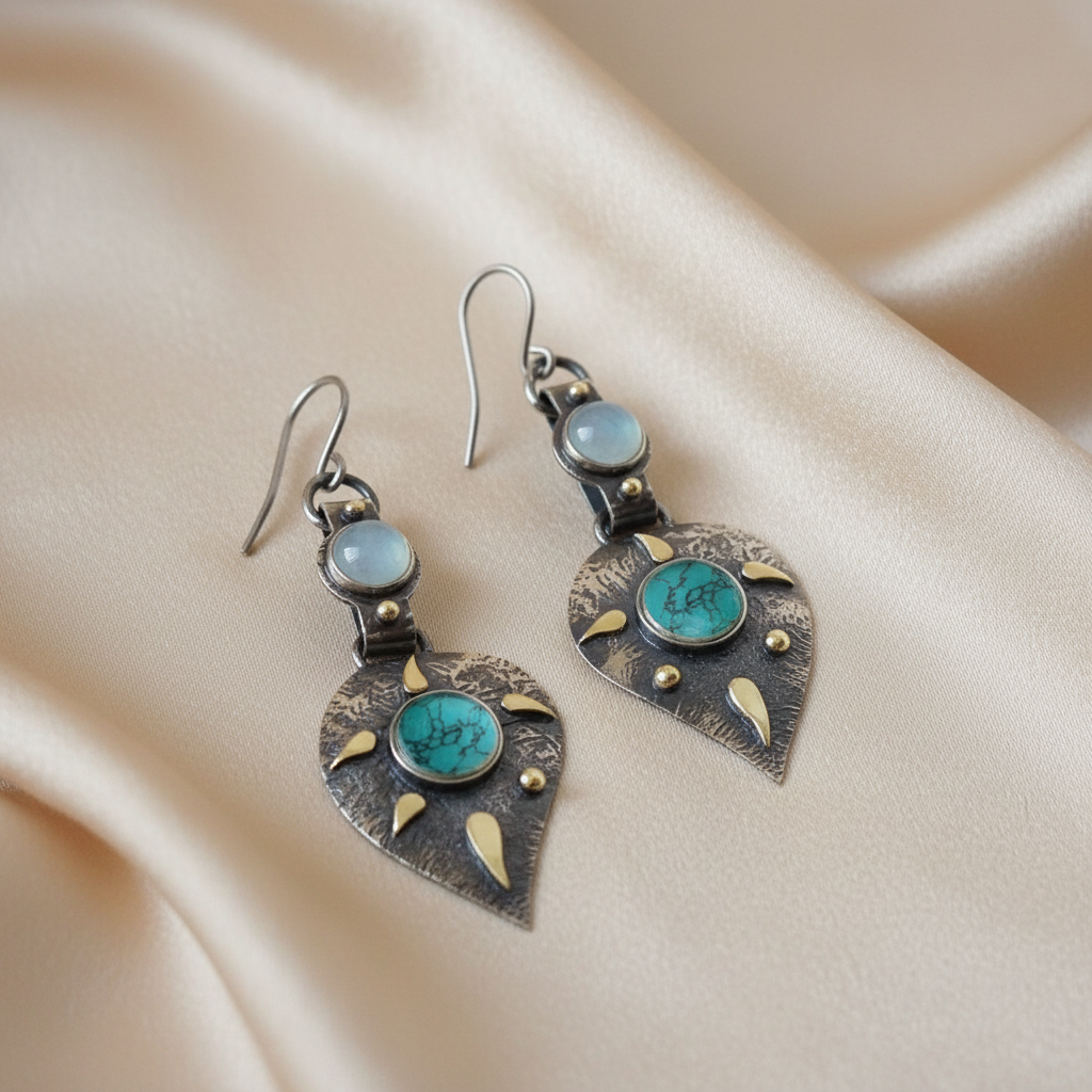 Collection of Bohemian Ethnic Oval Resin Stone Drop Zinc Alloy Earrings