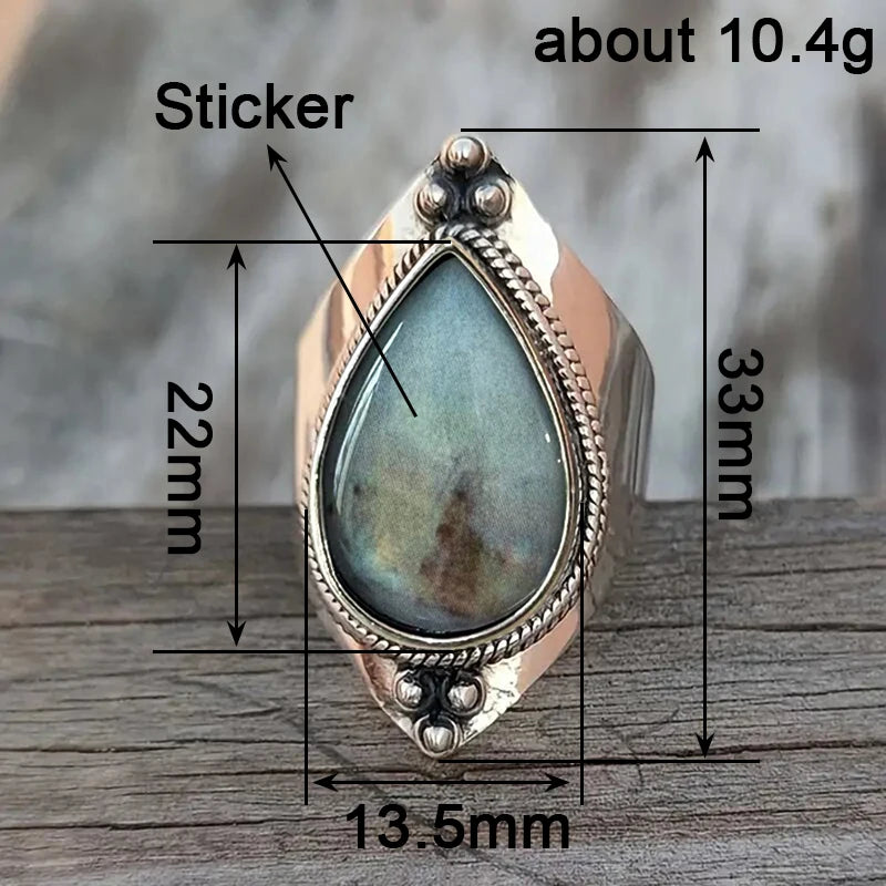 Bold Thick Vintage Inspired Ring with Pear Shaped Green Stone