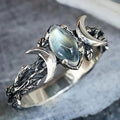 Unique Stainless Steel Natural Blue Moonstone Crescent Moon Ring