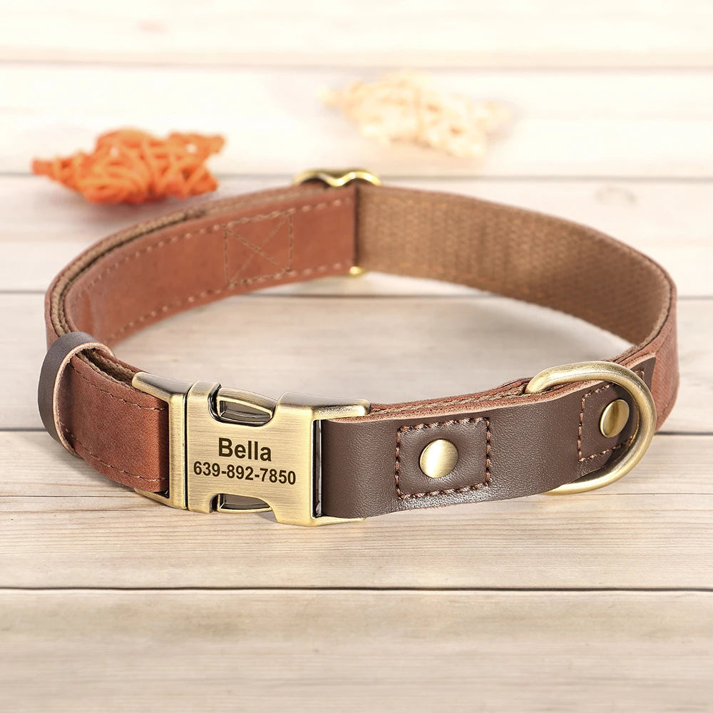 Faux Suede Leather Adjustable Dog Collar - Customize, Engrave, Name Tag, ID Necklace