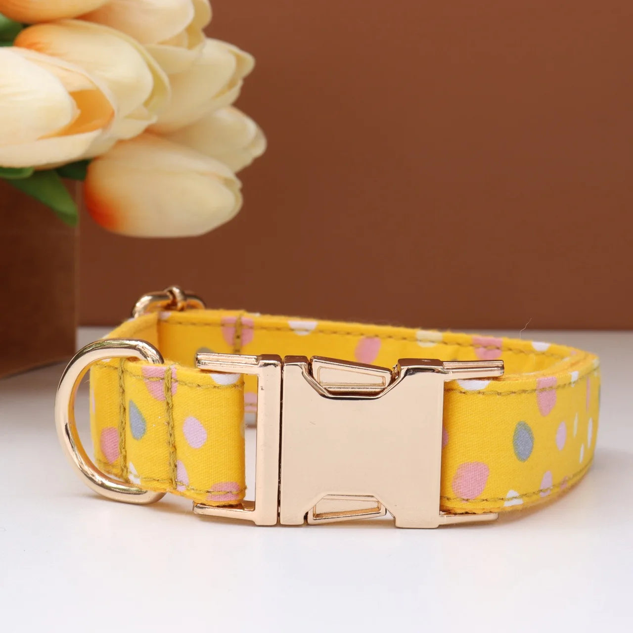 Elegant Fabric Customizable Dog Collar Set - Name Tag, Zinc Alloy Setting, Girly