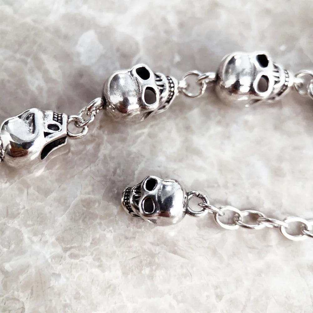 Rebel Goth Skulls Link Chain Bracelet in Pure 925 Sterling Silver