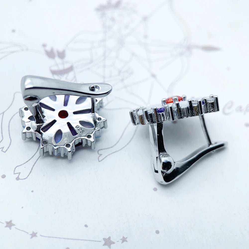 Rhodium Plated Purple Zircon Flower Earrings In 925 Sterling Silver