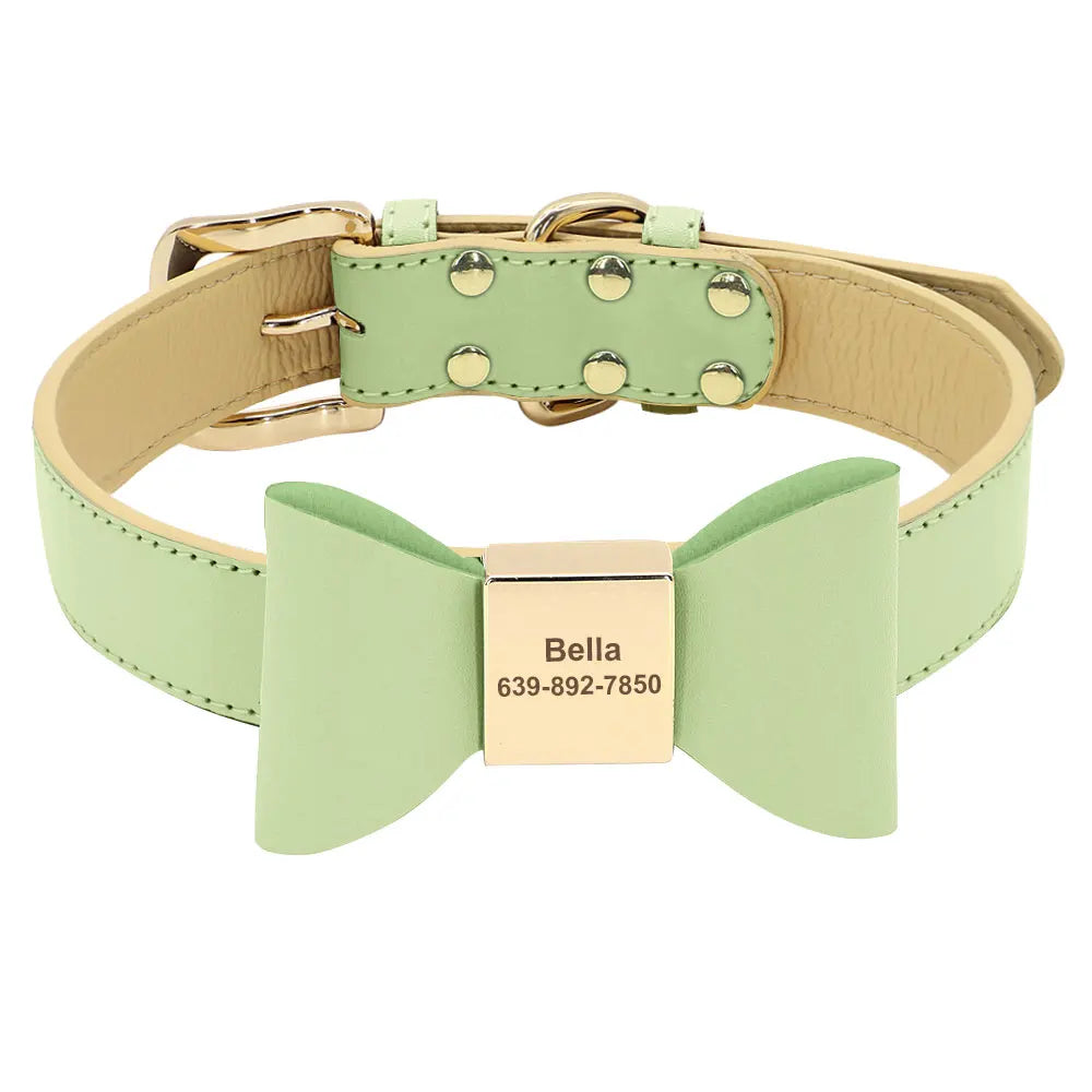 Personalized Dog Name Bow Tie Collar in Soft PU Leather - Very Stylish!