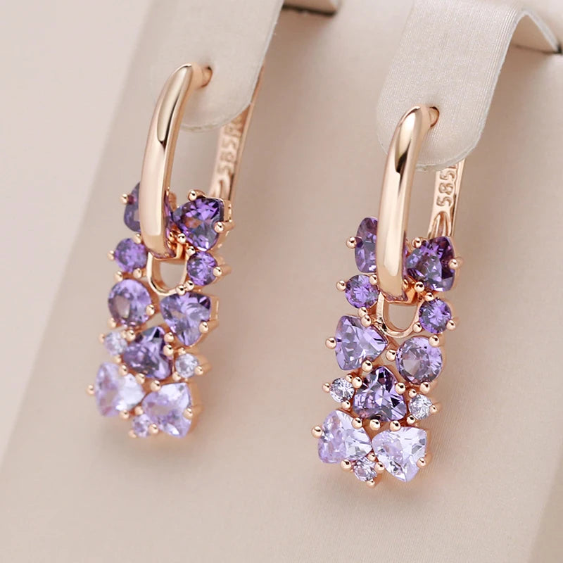 14K Gold Plated Copper Violet Natural Zircon Drop Earrings