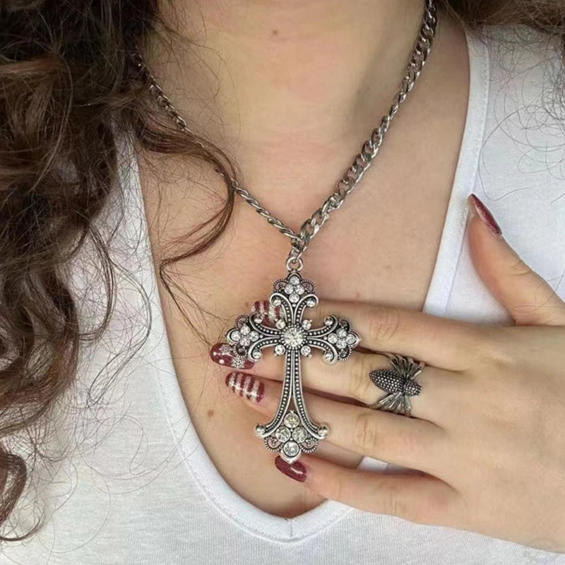 Large Gothic Antique Inspired Cross Pendant Cooper Alloy Necklace