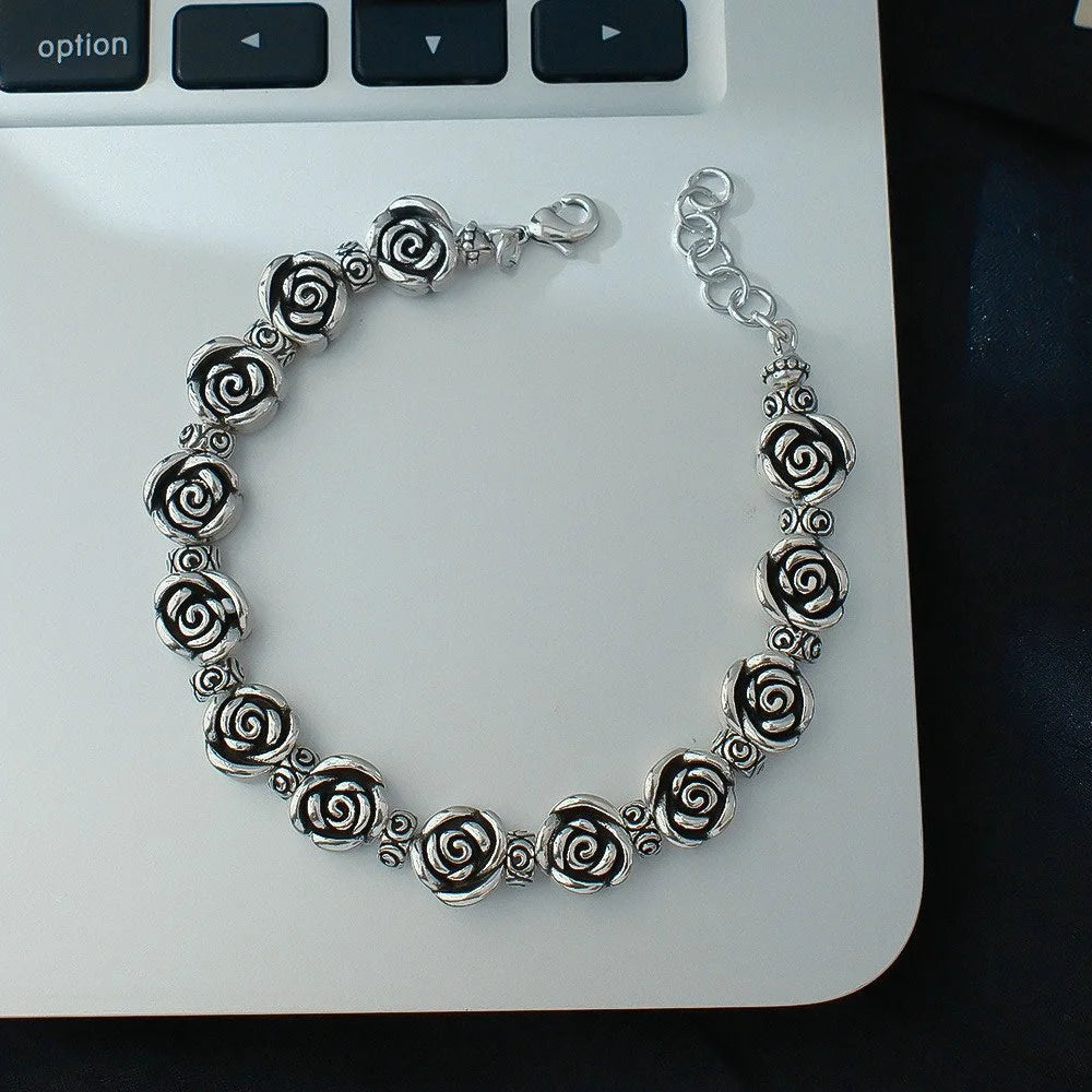 Vintage Inspired 925 Sterling Silver Rose Bracelet