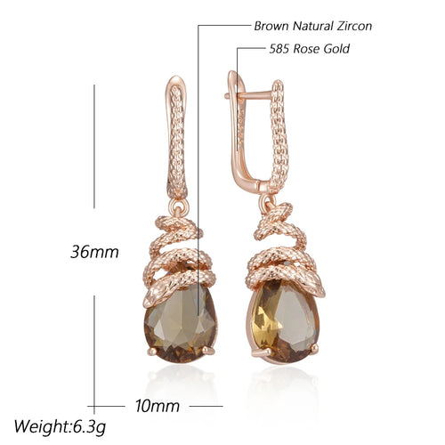 14K Rose Gold Plated Copper Snake Dangle Earrings with Natural Brown Zircon