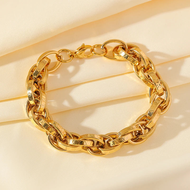 Choice of 18K Gold Plated Stainless Steel Thick Cuban Chain Bracelets - Bold, Statement
