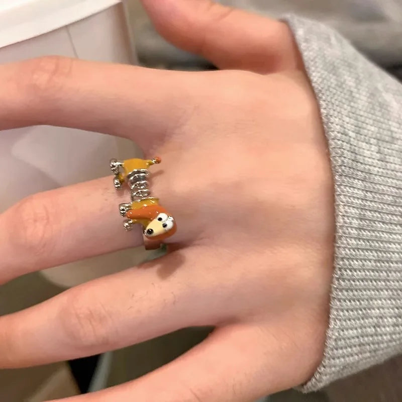 Spring Dog Ring in Zinc Alloy - Adjustable, Cartoon Dog, Orange