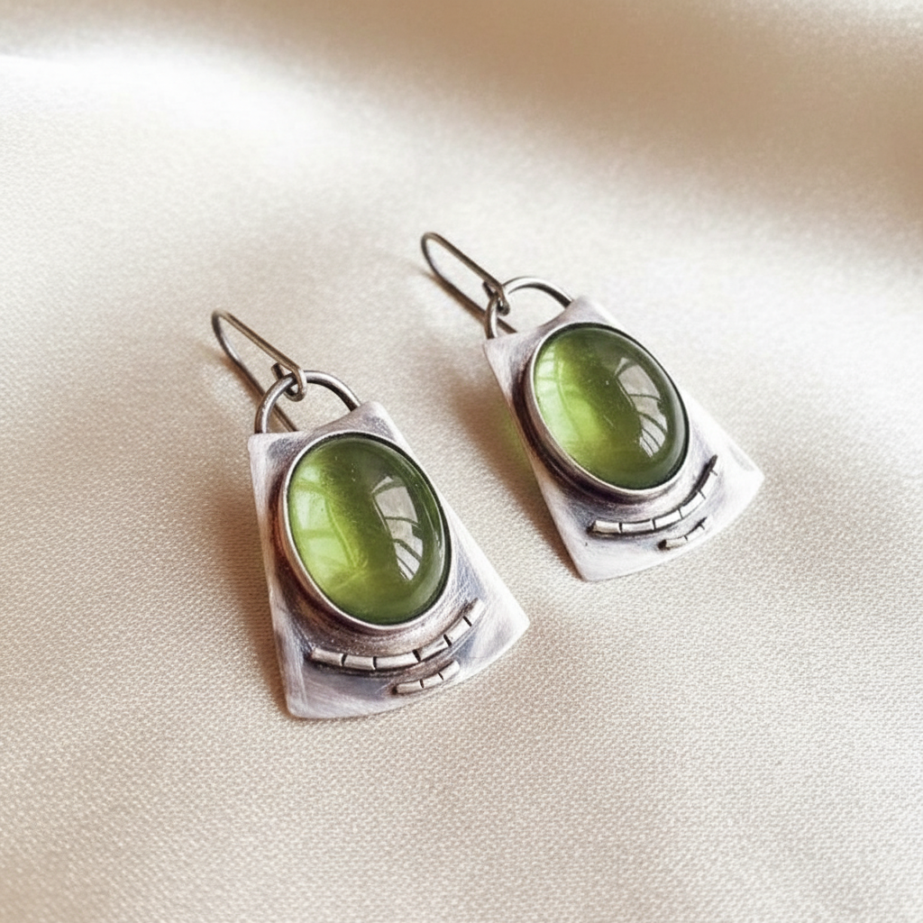 Bold Vintage Inspired Oval Moonstone Square Alloy Dangle Earrings