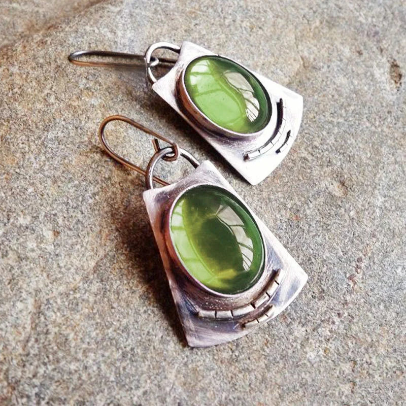 Bold Vintage Inspired Oval Moonstone Square Alloy Dangle Earrings