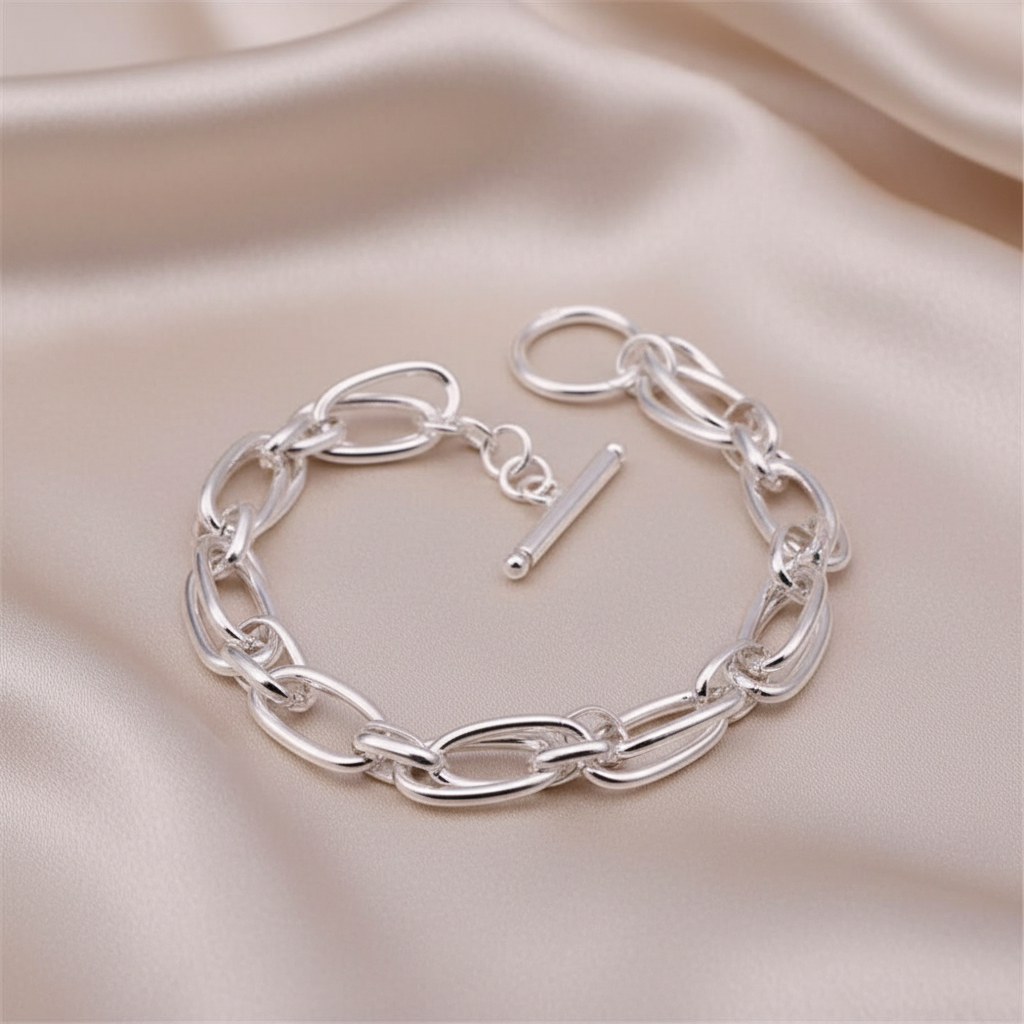 Multi Chain Link Charms Bracelet in 925 Sterling Silver