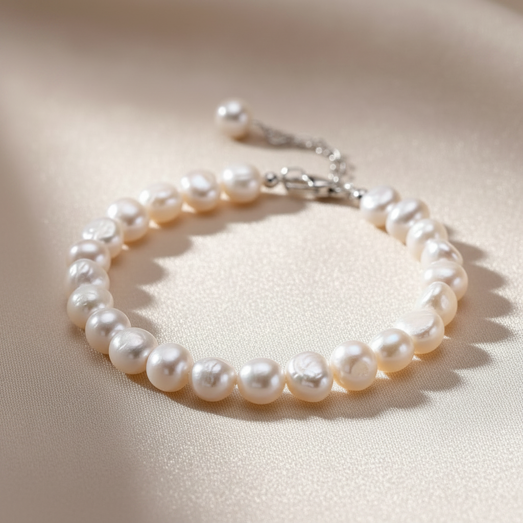Genuine Freshwater White Pearl Bracelet in 925 Sterling Silver