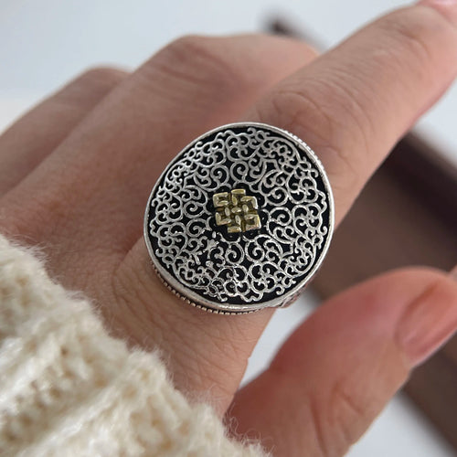 925 Sterling Silver Bold Adjustable Pattern Ring