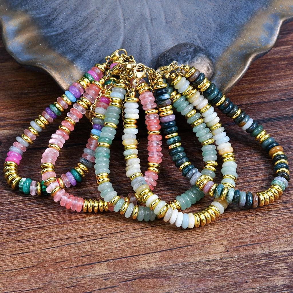 Natural Colorful Beaded Gemstones Boho Stainless Steel Bracelet