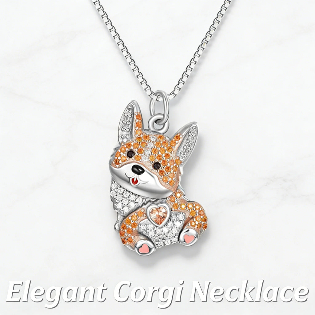 Sparkling Crystals Corgi Dog Pendant Necklace in Zinc Alloy & Stainless Steel