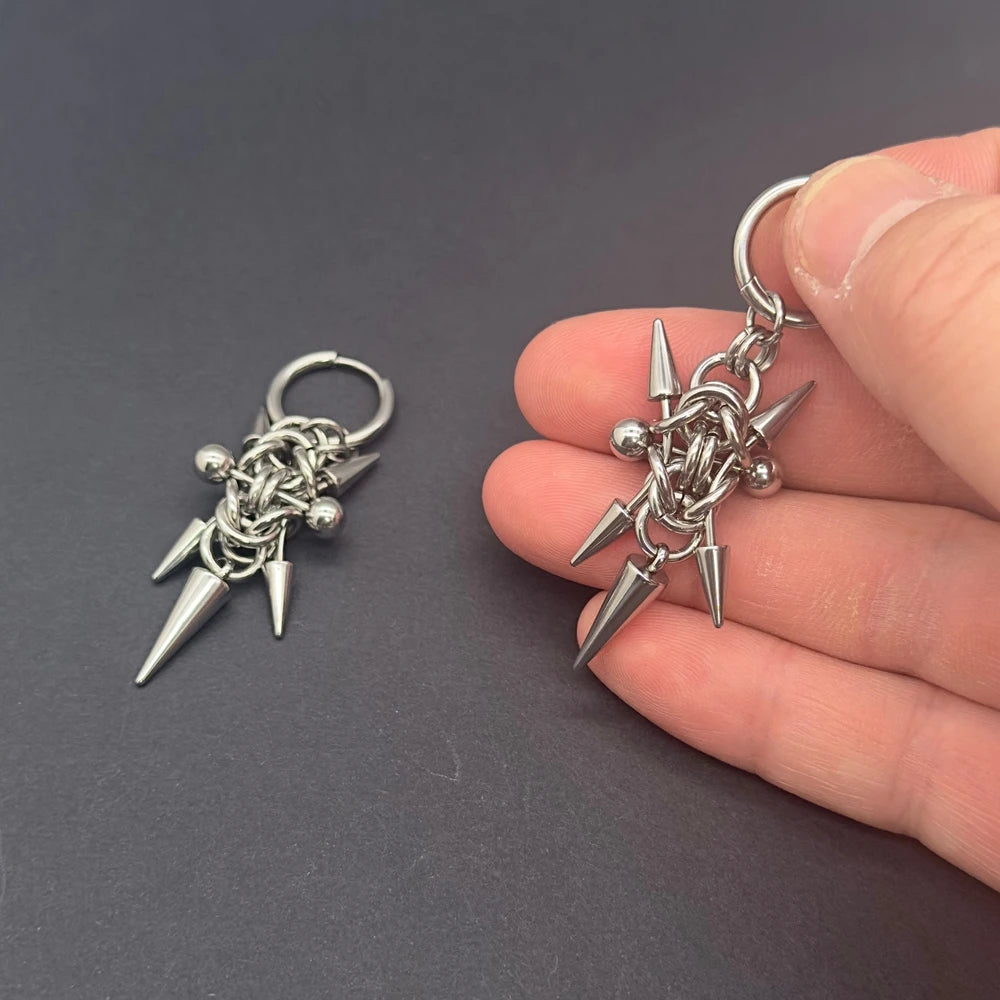 Gothic Punk Y2K Stainless Steel Spike Hoops Piercing Long Dangle Earrings