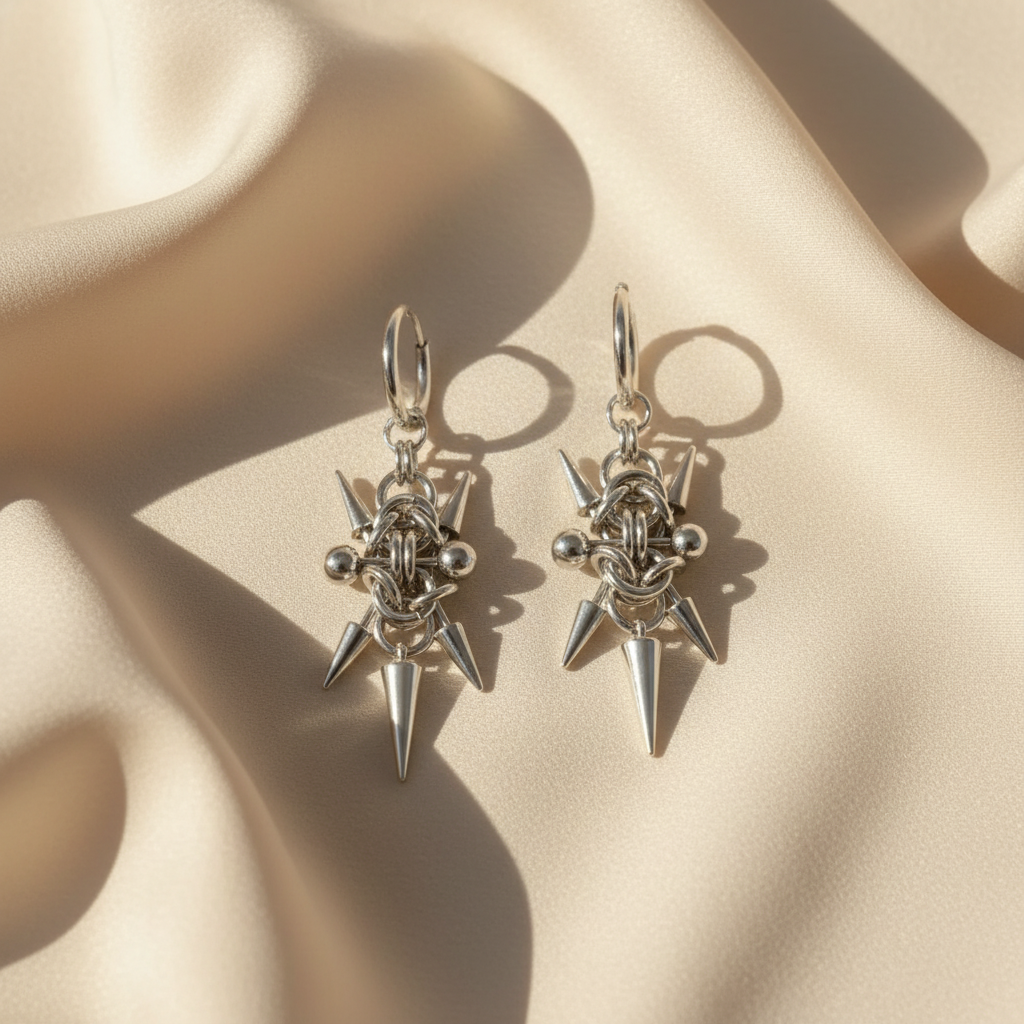 Gothic Punk Y2K Stainless Steel Spike Hoops Piercing Long Dangle Earrings