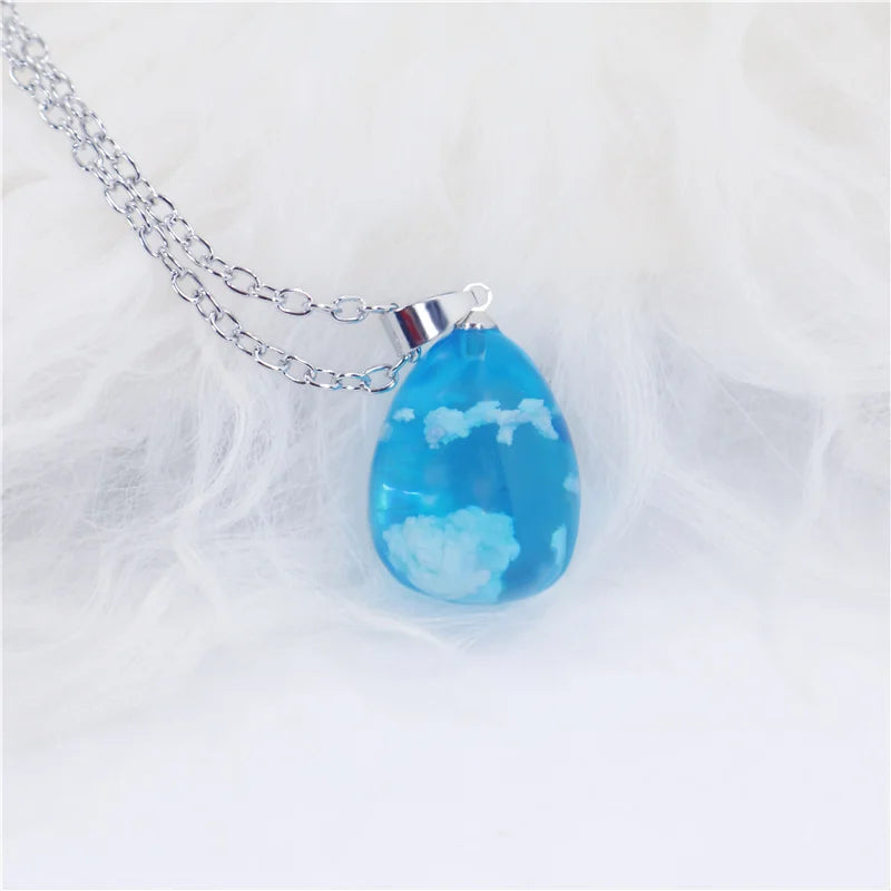 Transparent Resin Ball with Clouds Pendant Necklace in Zinc Alloy - More Styles: Half Moon, Bird