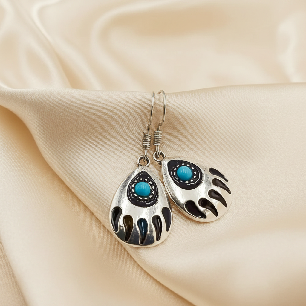 Bohemian Creative Turquoise Water Drop Pear Shaped Bear Claw Alloy Earrings