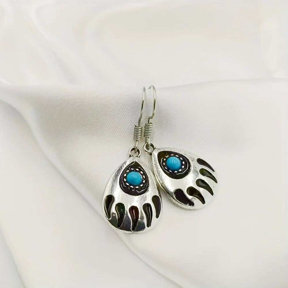 Bohemian Creative Turquoise Water Drop Pear Shaped Bear Claw Alloy Earrings