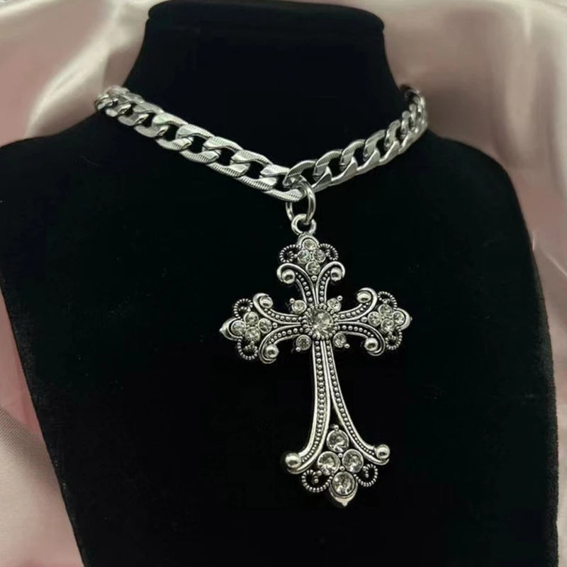 Large Gothic Antique Inspired Cross Pendant Cooper Alloy Necklace