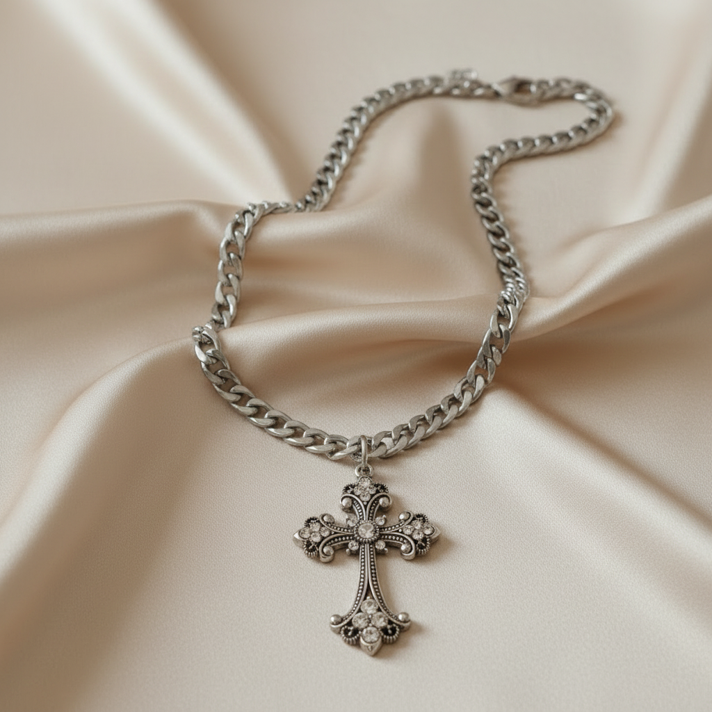 Large Gothic Antique Inspired Cross Pendant Alloy Necklace