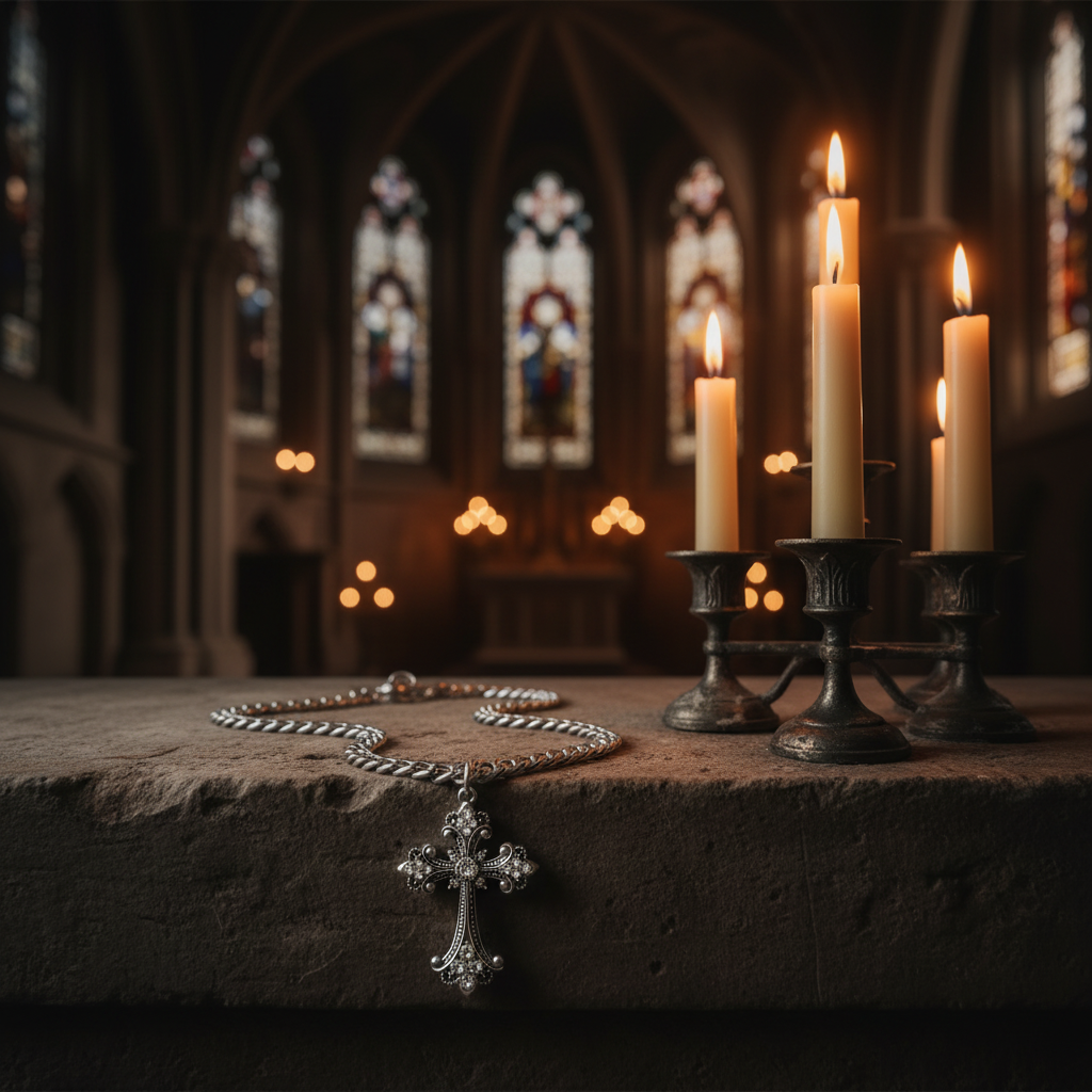 Large Gothic Antique Inspired Cross Pendant Alloy Necklace