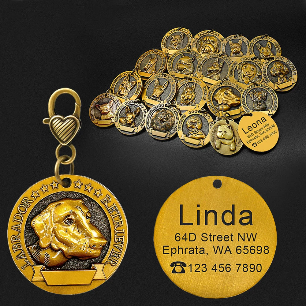 Personalized Dog ID Tag Customizable Copper Coated Various Dog Breeds