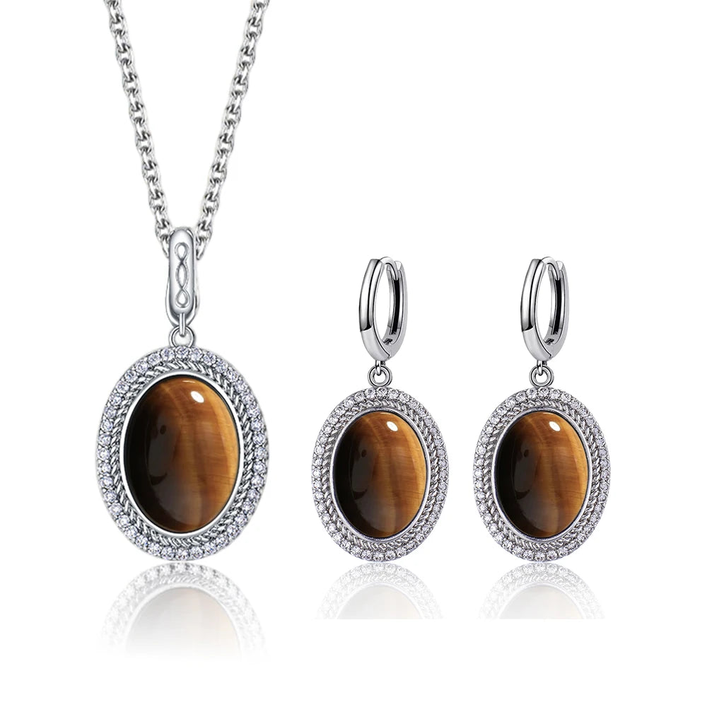 925 Sterling Silver Natural Moonstone Pendant & Earrings Set