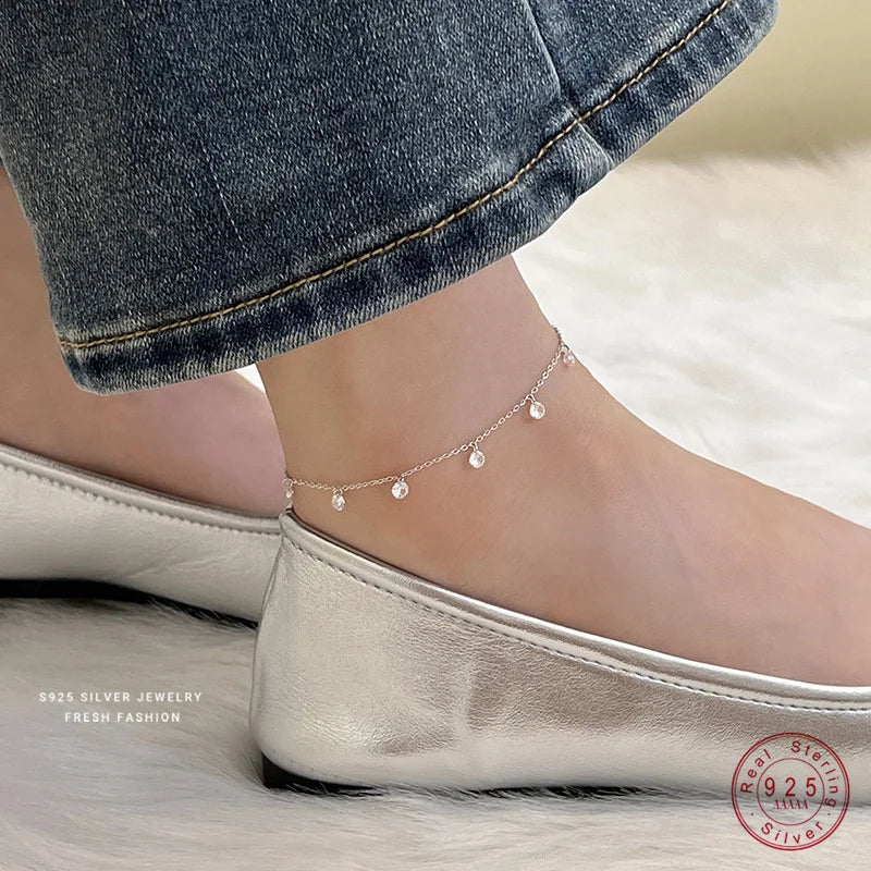 White Gold Plated 925 Sterling Silver Zircon Anklet - Sweet, Precious
