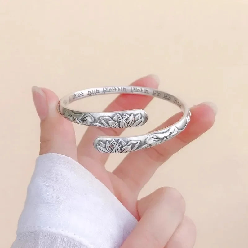 Thai Silver Lotus Flower Cuff Bracelet