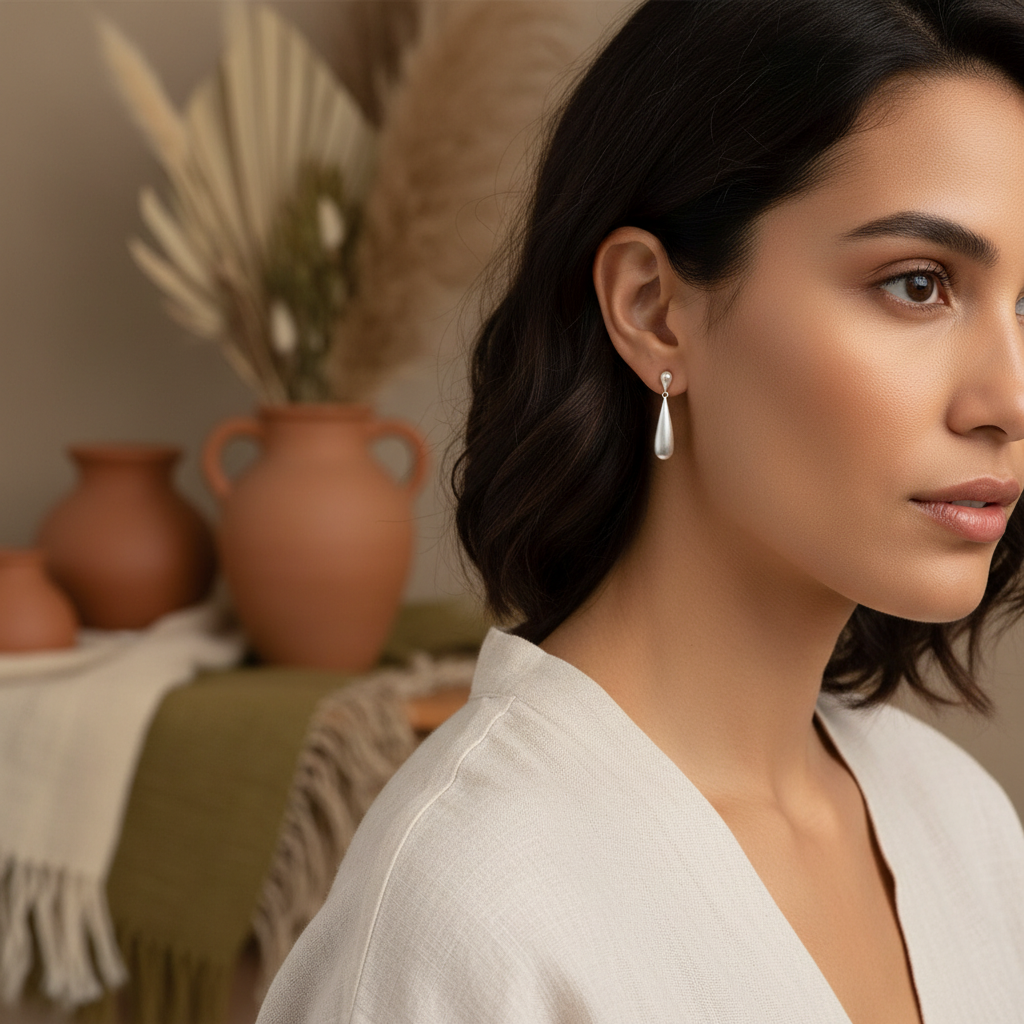 Matte 925 Sterling Silver Waterdrop Earrings