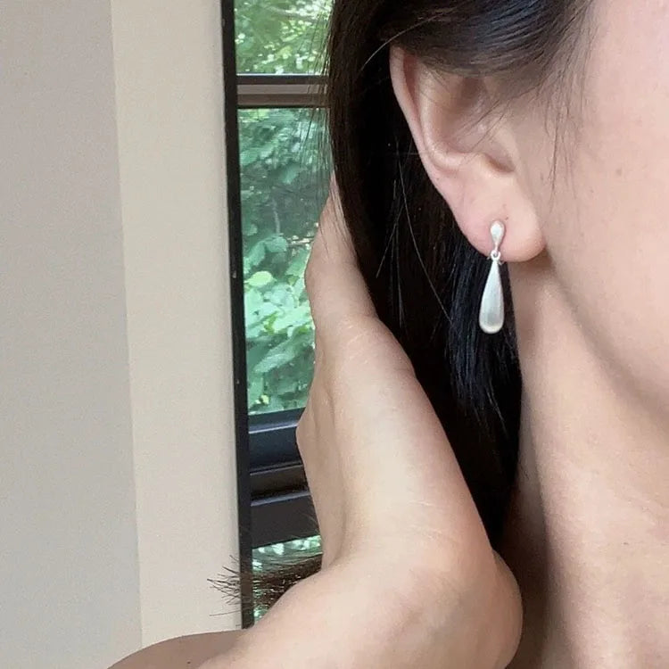 Matte 925 Sterling Silver Waterdrop Earrings