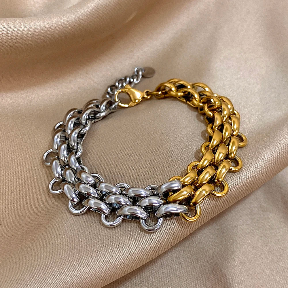 Gold-Plated Stainless-Steel Bracelet - Chunky Thick Cuban Chain Statement