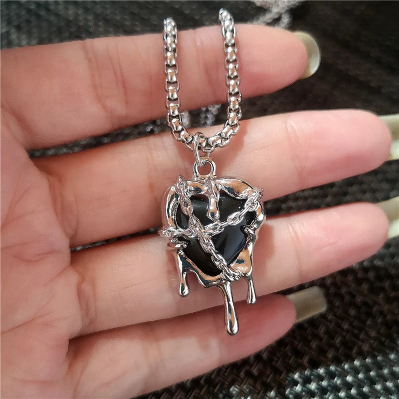 Stainless Steel Gothic Y2K Black Thorn Cross Heart Pendant Choker Necklace Selection