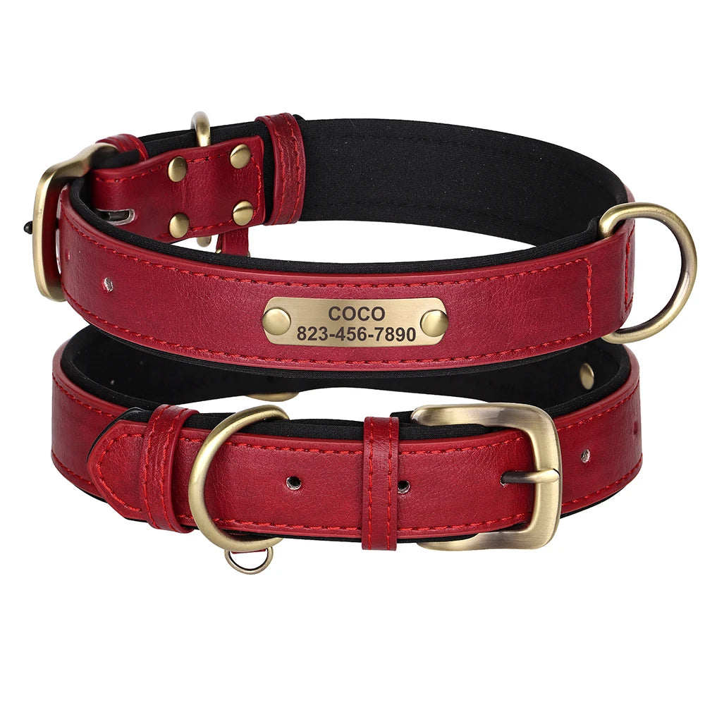 Soft Faux Leather Adjustable Dog Collar - Customize, Engrave, Name Tag, ID Necklace