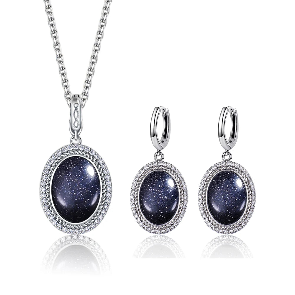925 Sterling Silver Natural Moonstone Pendant & Earrings Set