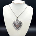 "Sacred Flaming Hearts" Mexican Milagros Gothic Vintage Inspired Zink Alloy Necklace
